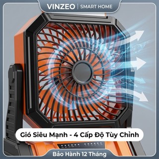 [Bảo Hành 1 Đổi 1 - 7 Ngày] Quạt Cắm Trại Ngoài Trời VINZEO - Tích Hợp Đèn LED, Điều Khiển Từ Xa, Pin Khủng Siêu Bền