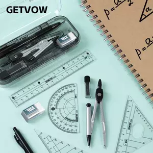 GETVOW 8 Cái / bộ Thước La Bàn Bộ, Máy Mài Đa Năng Bút Chì La Bàn Bộ, Thước Đo Thẳng Thước Protractor Đồ Dùng Học Tập Học Sinh