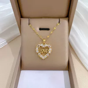 Mùa Thu 2025 Phong Cách Mới Thời Trang Tinh Tế Chữ Titan Thép Vòng Cổ Nữ Tình Yêu Hình Trái Tim Full Kim Cương Mặt Dây Chuyền Vòng Cổ 2026-6-26
