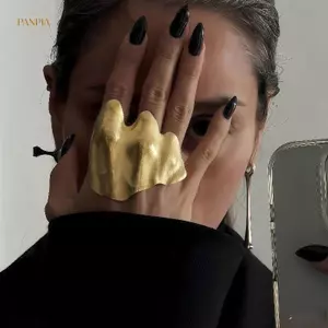 PNPIA- Nhẫn Xếp Ly Kim Loại Không Đều Phóng Đại Cho Nữ Vintage Tối Giản Cá Tính Nhẫn Trang Sức Quà Tặng