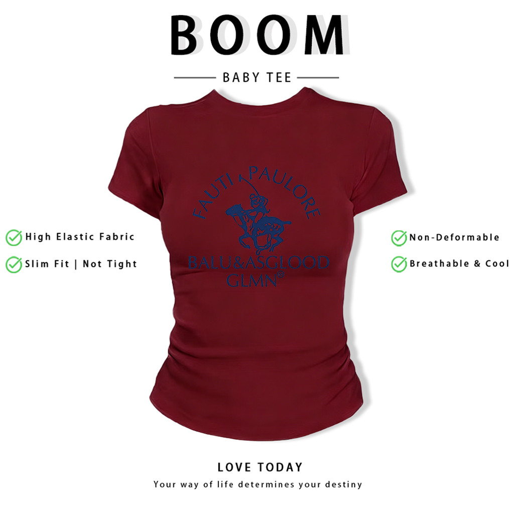BOOM Áo Baby Tee Nữ Cotton Ôm Body-Áo Thun Ngắn Tay Y2K In Hình PhongCách Mùa Hè, Cổ Tròn Hàng Đầucách hàn quốc phong624
