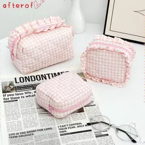 Túi trang điểm AFTEROF, Túi lưu trữ cọ trang điểm đa chức năng thiết kế Quilted, Dễ thương có dây kéo Túi vệ sinh du lịch họa tiết kẻ sọc di động dành cho bé gái Sử dụng du lịch Lưu trữ vệ sinh