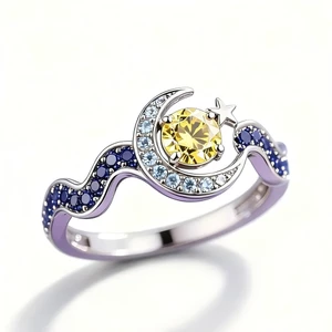 Micro Kẻ Sọc Zircon Lưỡi Liềm Mặt Trăng Ngôi Sao Mặt Trăng Nhẫn Châu Âu Mỹ Sáng Tạo Sóng Nước Vàng Kim Cương Mặt Trăng Mặt Trăng Nhẫn Đính Hôn Nữ