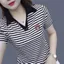 Áo thun sọc ngắn tay mới 2026 dành cho nữ, Áo sơ mi Polo cổ tròn đa năng thời trang