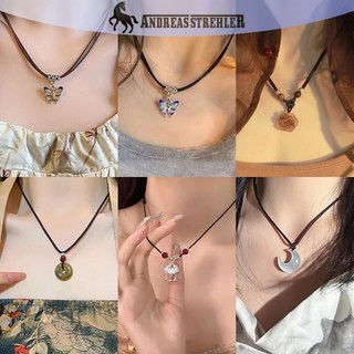 Onetimingfine Phong Cách Trung Hoa Thời Trang Retro Dây Vòng Cổ Hoa Mặt Trăng Khóa An Toàn Mặt Dây Chuyền Vòng Cổ Nữ Vintage Trang Sức VN