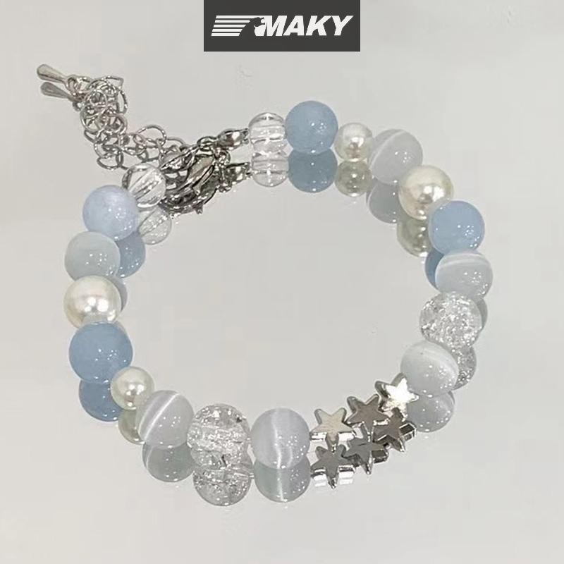 Newwellknownepic Sweet Pentagram Ngọc Trai Đính Hạt Vòng Tay Nữ Cô Gái Thẩm Mỹ Ngôi Sao Dễ Thương Màu Xanh Vòng Tay Thủy Tinh Phụ Kiện Trang Sức Quà Tặng VN