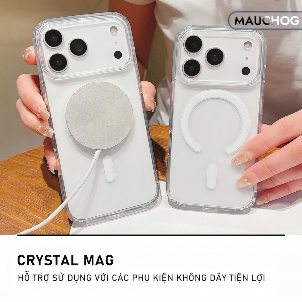 Ốp Lưng Trong Suốt Chống Sốc Hỗ Trợ Sạc Không Dây Cho Điện Thoại iPhone 17 Pro Max 16 15 14 13