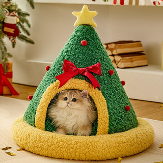 Giường cho mèo, Giường cây thông Noel sang trọng ấm áp, Tổ mèo chống trượt, Hang mèo có thể giặt được có thể tháo rời cho thú cưng nhỏ vừa trong nhà