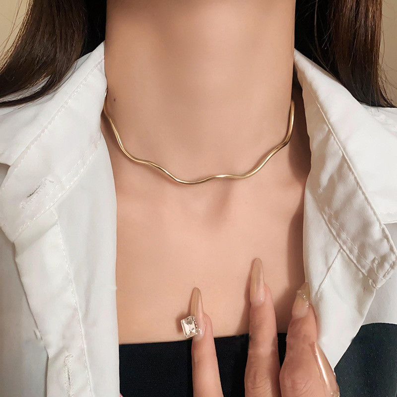 Dây Chuyền Cổ Choker Hình Sóng Mạ Vàng | Không Gây Dị Ứng Không Gỉ Màu | Phong Cách Tối Giản Thanh Lịch Đi Làm Đi Tiệc Hàng Ngày