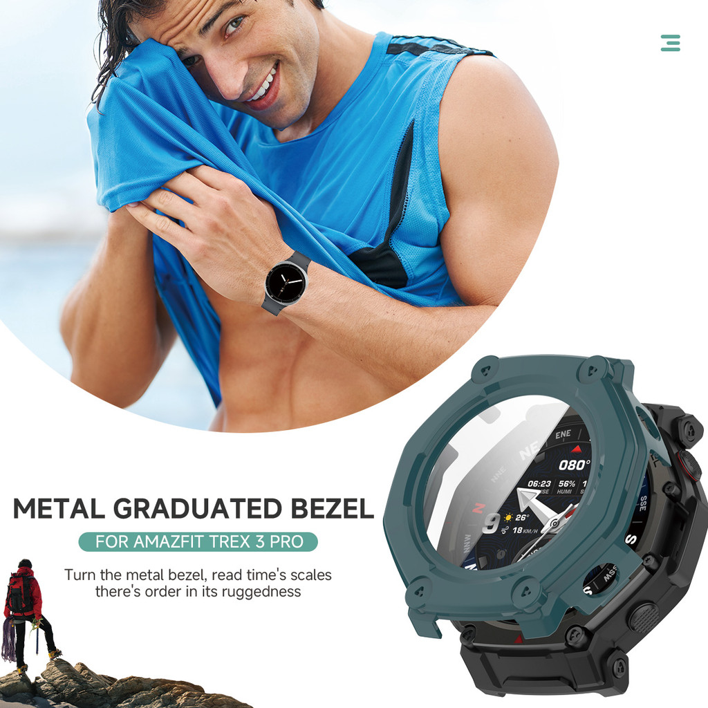 Ốp lưng + nắp kính cho Amazfit T-Rex3 Pro 48mm silicon mềm bảo vệ màn hình phụ kiện cản trước