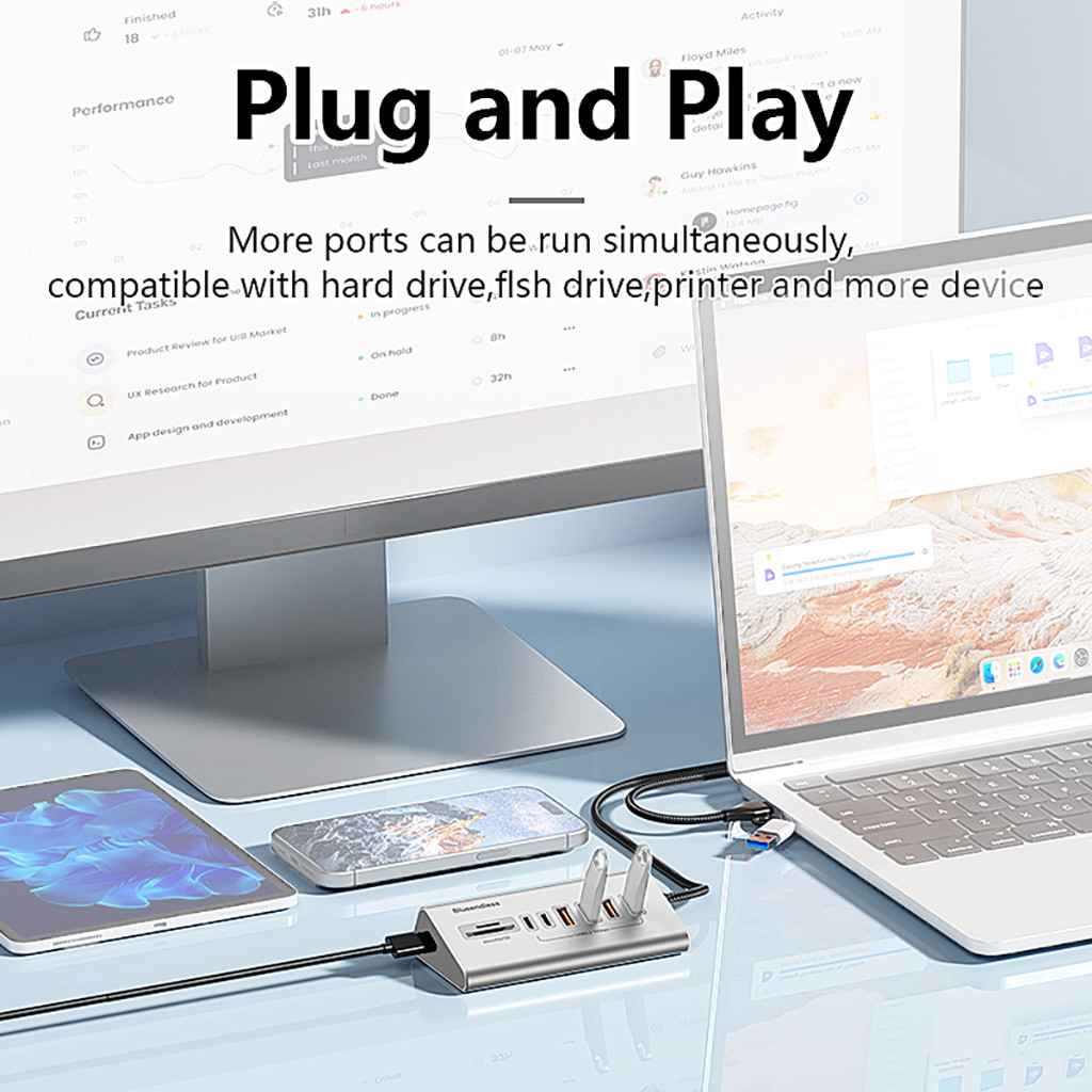 Blueendless Hợp Kim Nhôm 8in1 USB 3.2 HUB Bộ Chia USB 5V Nguồn 10Gbps Có Đầu Đọc Thẻ Cho Điện Thoại Di Động Laptop PC