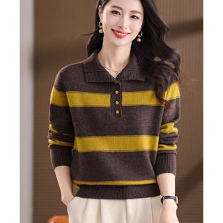 Áo len dệt kim sọc dài tay dáng ôm phiên bản Hàn Quốc, phù hợp đi làm