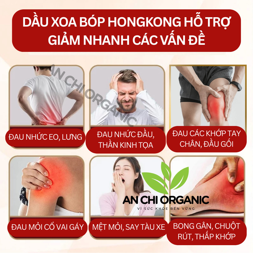 Dầu Xoa Bóp HONGKONG Giảm Đau Nhức Dai Dẳng, Đau Xương Khớp, Cổ Vai Gáy, Đầu Gối An Chi Organic