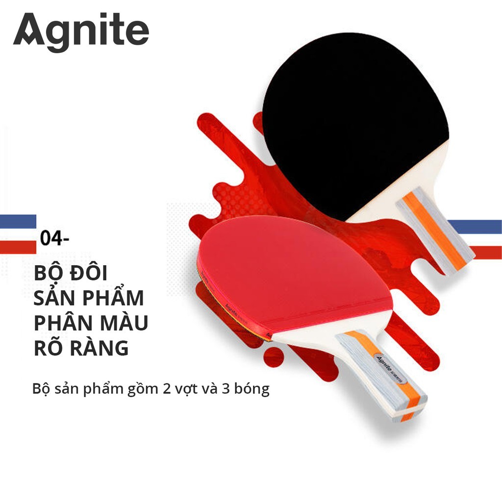 Bộ 2 Vợt Bóng Bàn Agnite Bằng Gỗ Chính Hãng Siêu Nhẹ Mặt Mút Đàn Hồi Tiêu Chuẩn Thi Đấu