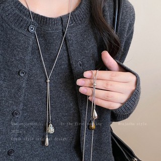 Vòng cổ đá mắt hổ và giọt nước, thiết kế vintage Hàn Quốc, dây điều chỉnh phù hợp cho người phụ nữ