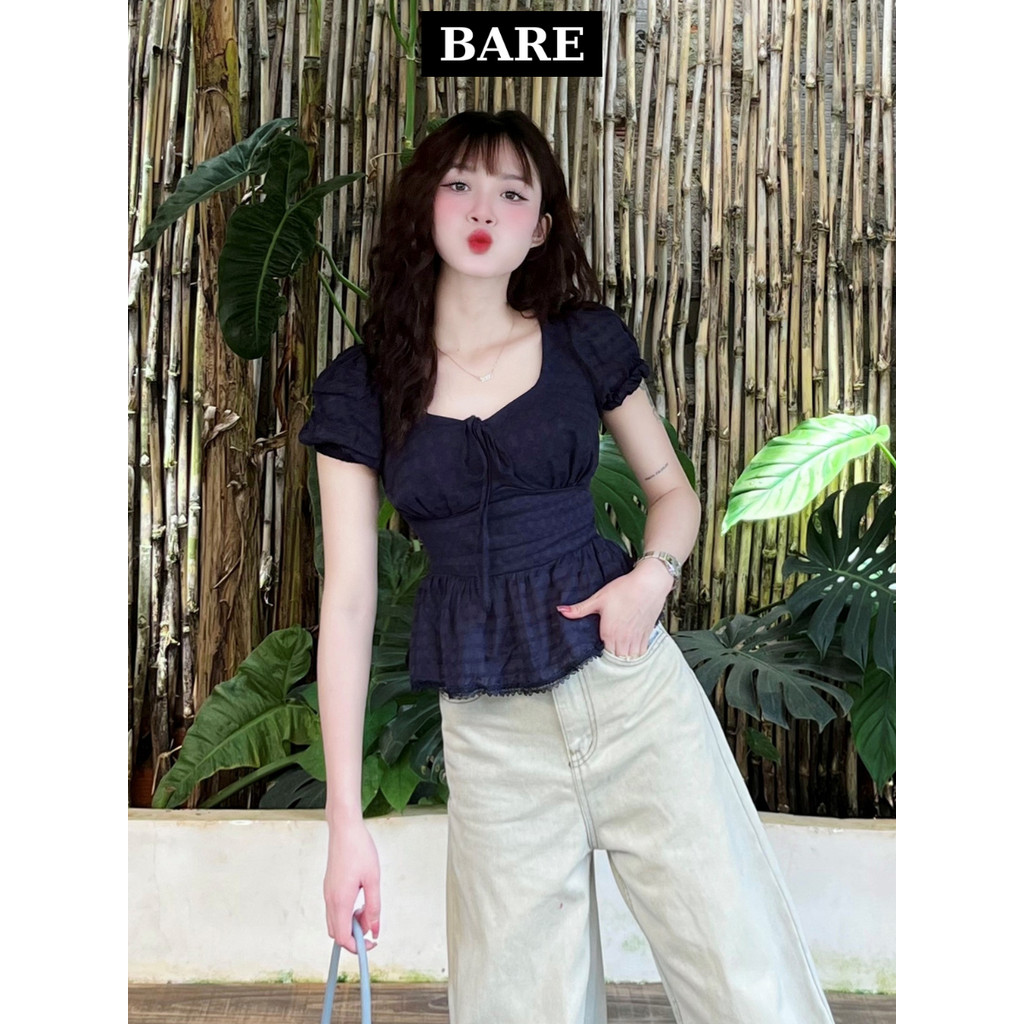 Áo Babydoll Thắt Eo, Smock Lưng Ôm Dáng Cực Xinh Màu Xanh Kiểu Cổ Vuông Hàn Quốc_A649