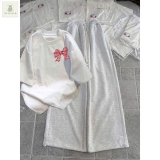 Tổng hợp quần  ống rộng chất da cá xám + mix áo phông form rộng tay lỡ unisex NƠ KẺ CARO ĐỎ-thubaquanao