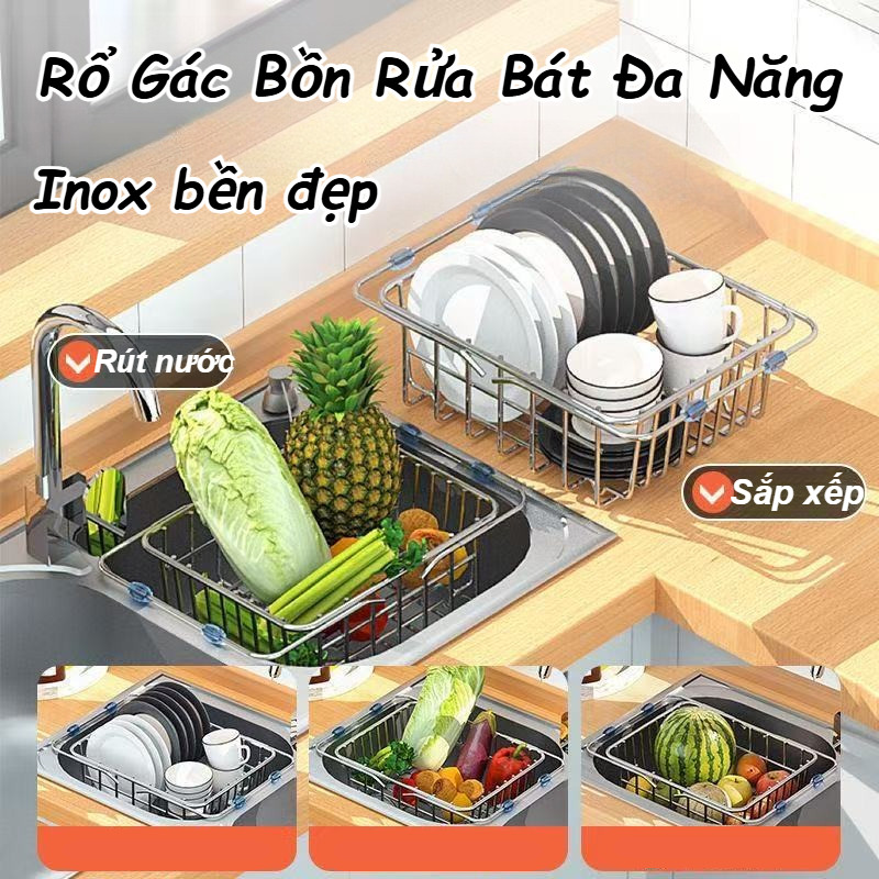 Rổ úp bát inox gác bồn rửa,Cho Chén Bát Đĩa, Úp Chén & Ráo Nước  kệ úp bát thu gọn