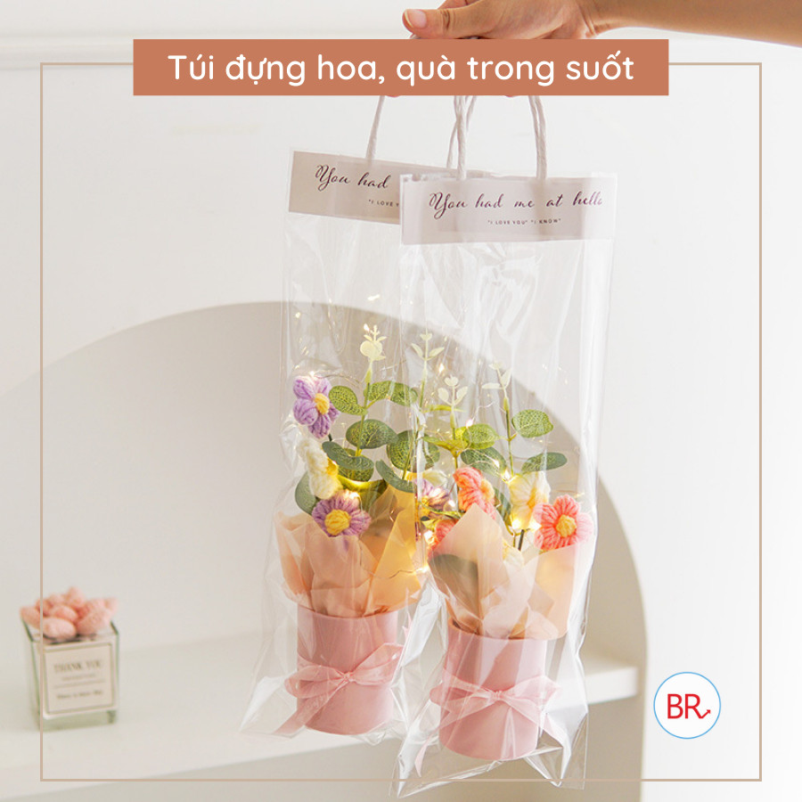 [20/11] Sỉ 10/20/30 Túi bóng kính trong suốt in chữ đựng hoa,quà,có quai xách quà tặng sinh nhật, 20/11,8/3,.. ANGIHOME