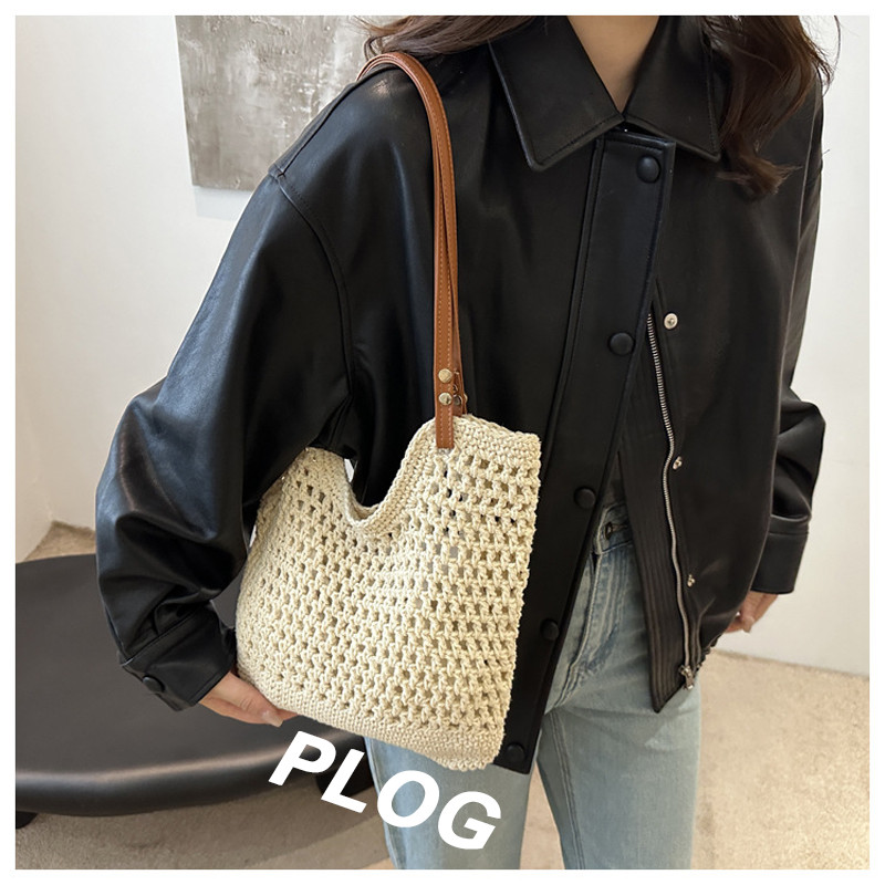 Túi tote cói đan tay nữ phối quai da vintage đi biển đi chơi du lịch xinh sang trọng nhẹ đẹp
