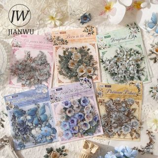 JIANWURattan Bóng Cắt Cạnh Series Vintage Hoa Phong Cảnh Chất Liệu Cắt Kéo Sổ Lưu Niệm PET Miếng Dán Sáng Tạo Tạp Chí Văn Phòng Phẩm