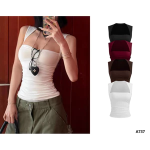 Áo Sát Nách Cúp Ngực Nhún Sườn Vai Nhỏ Ôm Body Nhún Eo_A737