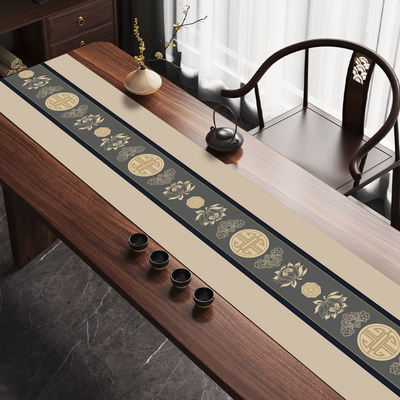 Khăn trải bàn dạng runner phong cách Trung Hoa Zen | Vải cotton-linen cao cấp | Trang trí bàn trà/bàn ăn tối giản