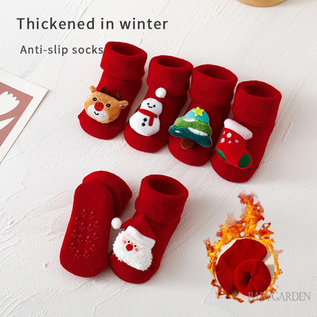 0-3years Cho Bé Giáng Sinh Đi Bộ Tất Ông Già Noel / Người Tuyết / Cây Trang Trí Dép Chống Trơn Trượt Ấm Áp