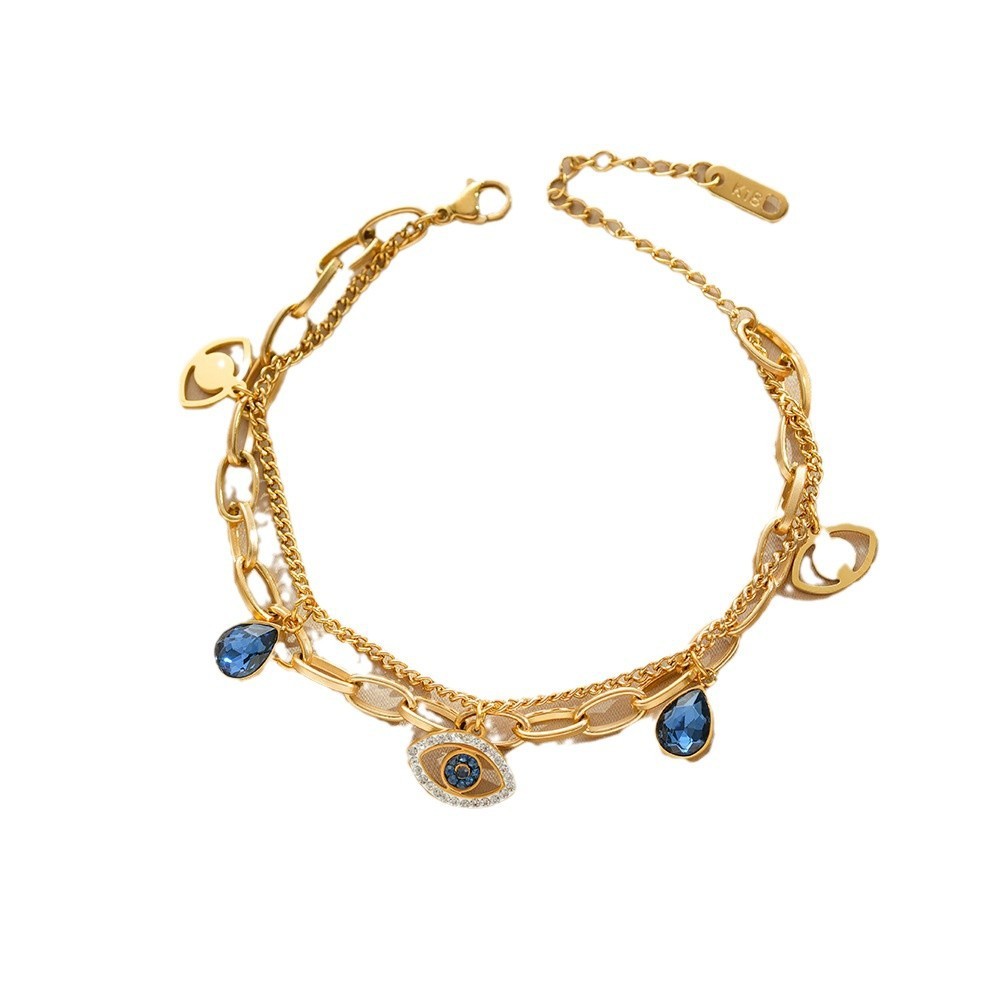 Vòng đeo tay mắt quỷ bằng thép titan mạ vàng 18K Nữ kim cương xanh phù hợp chống phai màu không gây dị ứng