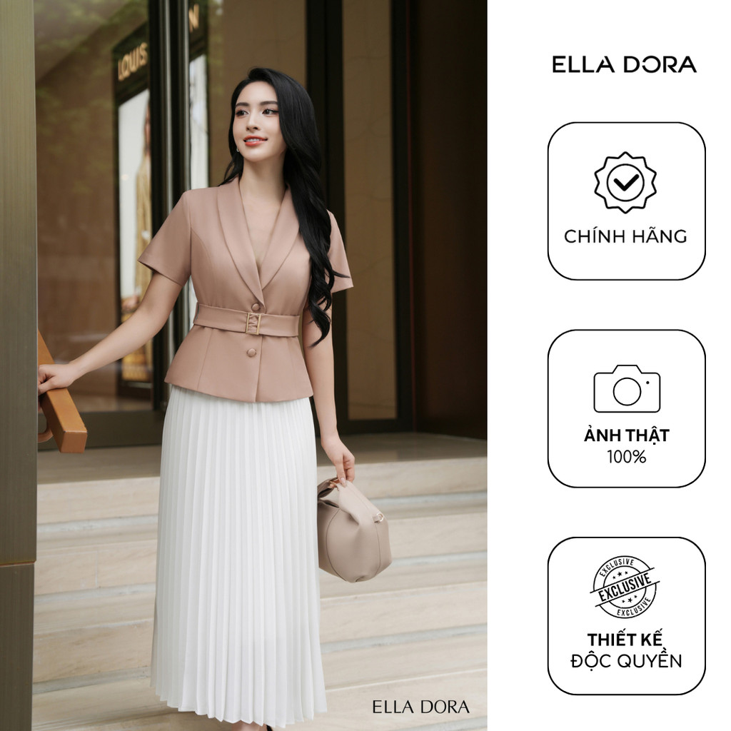 Áo kiểu công sở ELLA DORA thiết kế cổ tròn form thắt eo sang trọng thanh lịch 2 màu ĐEN/NÂU [AK21]