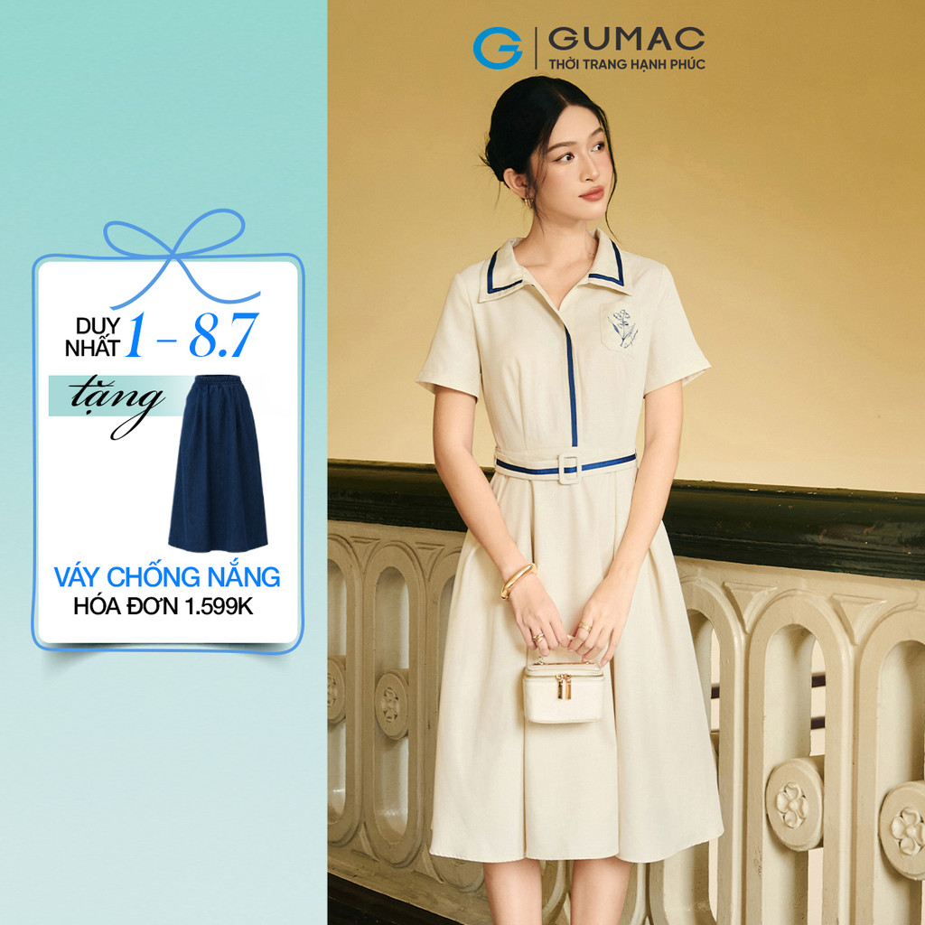 Đầm nữ GUMAC form A xòe nhẹ nhàng phối dây viền  DF10070