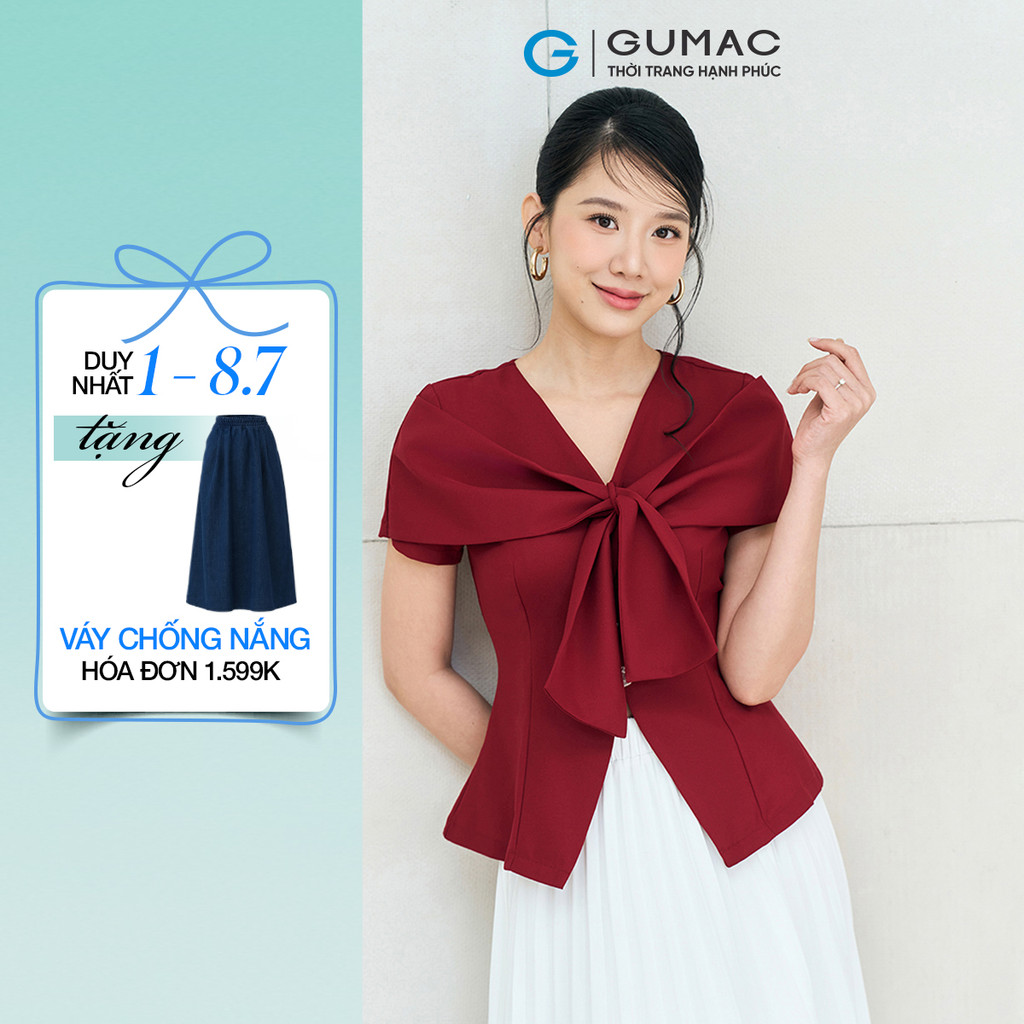 Áo peplum nữ GUMAC cổ V dáng ôm đánh eo có vạt đắp chéo qua lại tạo hình nơ  AF12001
