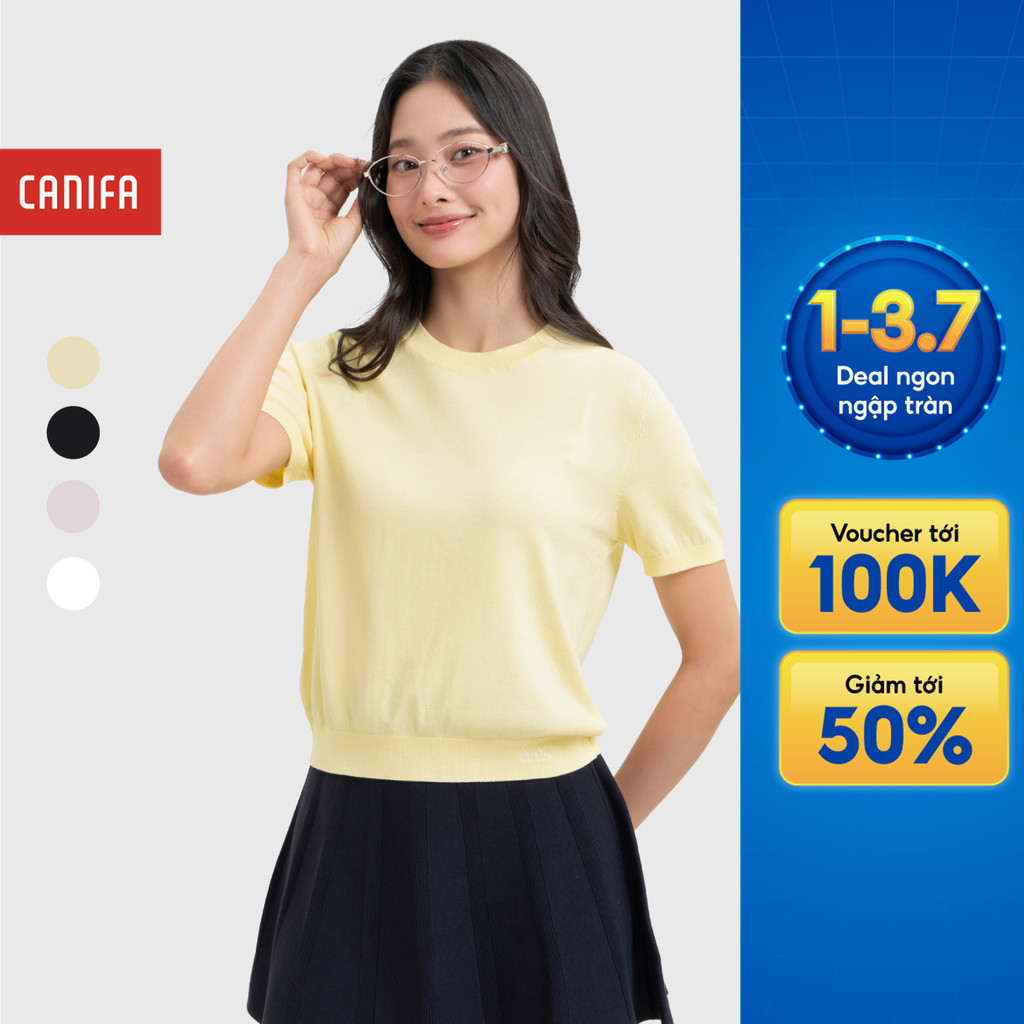 Áo len nữ CANIFA cổ tròn cộc tay dáng basic trơn chất liệu mềm mỏng nhẹ 6TE26S001
