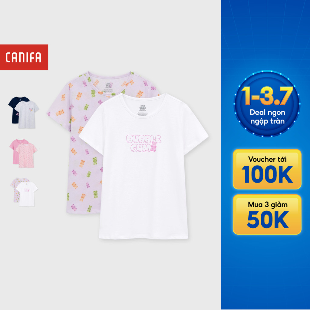 Combo 2 áo mặc nhà bé gái CANIFA thun cộc tay chất liệu mềm mịn thoáng mát 1LA26S002