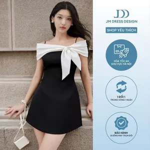 Đầm 2 dây vạt cong phối choàng dáng mini sang trọng dự tiệc, gợi cảm nữ tính 1P04.2506K. Váy 2 dây thiết kế JM Dress