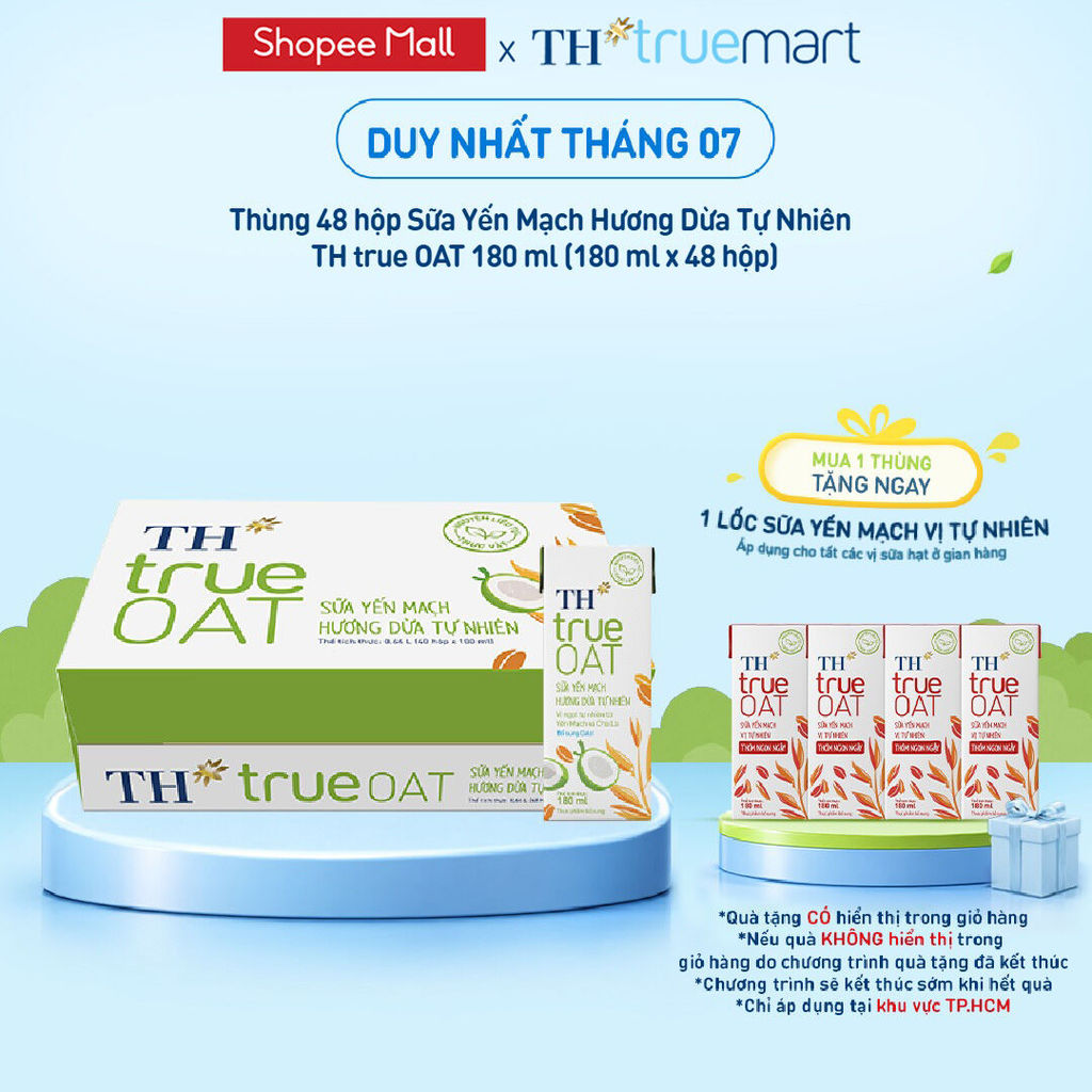 Thùng Sữa Yến Mạch TH true OAT milk Hương Dừa 180ml (48 Hộp)