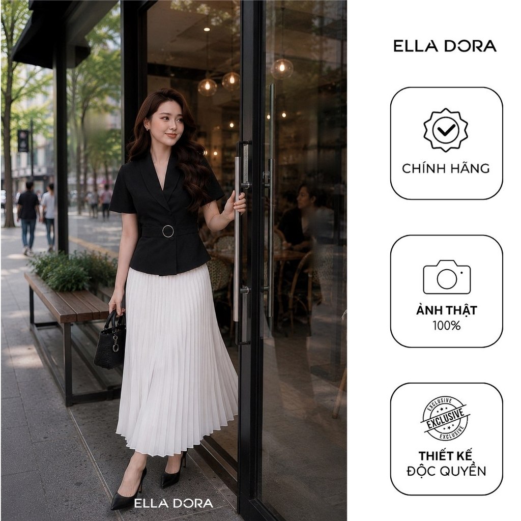 Chân váy dài nữ ELLA DORA thiết kế dập ly quạt form gọn tôn dáng thanh lịch màu TRẮNG [CV203]