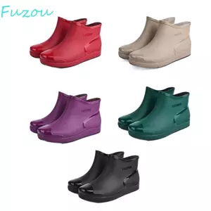 Giày bốt nước dày FUZOU, Giày đi mưa nữ chống trượt chống mài mòn, Ống ngắn chống thấm nước thoải mái đế bằng cao su ngoài trời