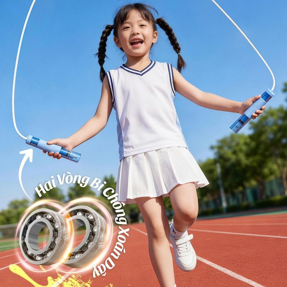 FlexFitShop Dây nhảy thể dục cho người lớn trẻ em tay cầm nhiều màu 2 vòng bi có thể tăng giảm không bị xoắn dây DC004