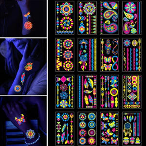 UV Glow Tạm Thời Hình Xăm Miếng Dán Truyền Nước Dạ Quang Neon Cơ Thể Nghệ Thuật Chống Thấm Nước Nhiều Màu Sắc Đảng Đề Can