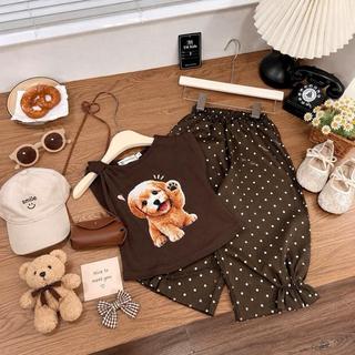 S330-[tomnaukids] Set áo lệch ép hình cún phối quần chấm bi bo chun cho bé gái size từ 8-35Kg