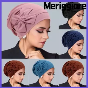 Mũ trùm đầu nơ MERIGGIARE, Mũ trùm đầu mềm mại màu trơn cho nữ, Quấn đầu rụng tóc thoáng khí co giãn