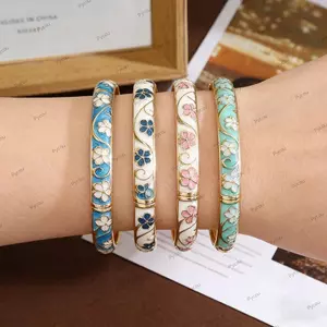 PYCOU Men Hoa Lắc Tay, Phong Cách Mạ Vàng Mở Vòng Tay, Vintage Nhiều Màu Sắc Handmade Dainty Trang Sức Nữ