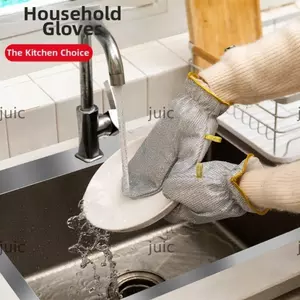 Găng Tay Rửa Chén JUIC, Găng Tay Vệ Sinh Gia Đình Chống Thấm Nước, Bát Kéo Dài Chải Dây Thép Dày Bóng Găng Tay