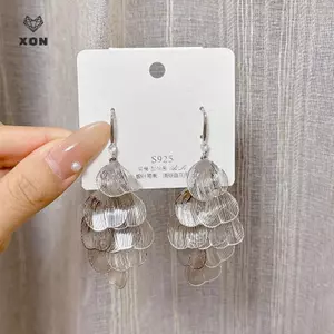 Bông tai nữ mạ vàng bằng thép không gỉ Bông tai mặt dây chuyền dài thời trang Trang sức dành cho nữ Quà tặng [Mina]