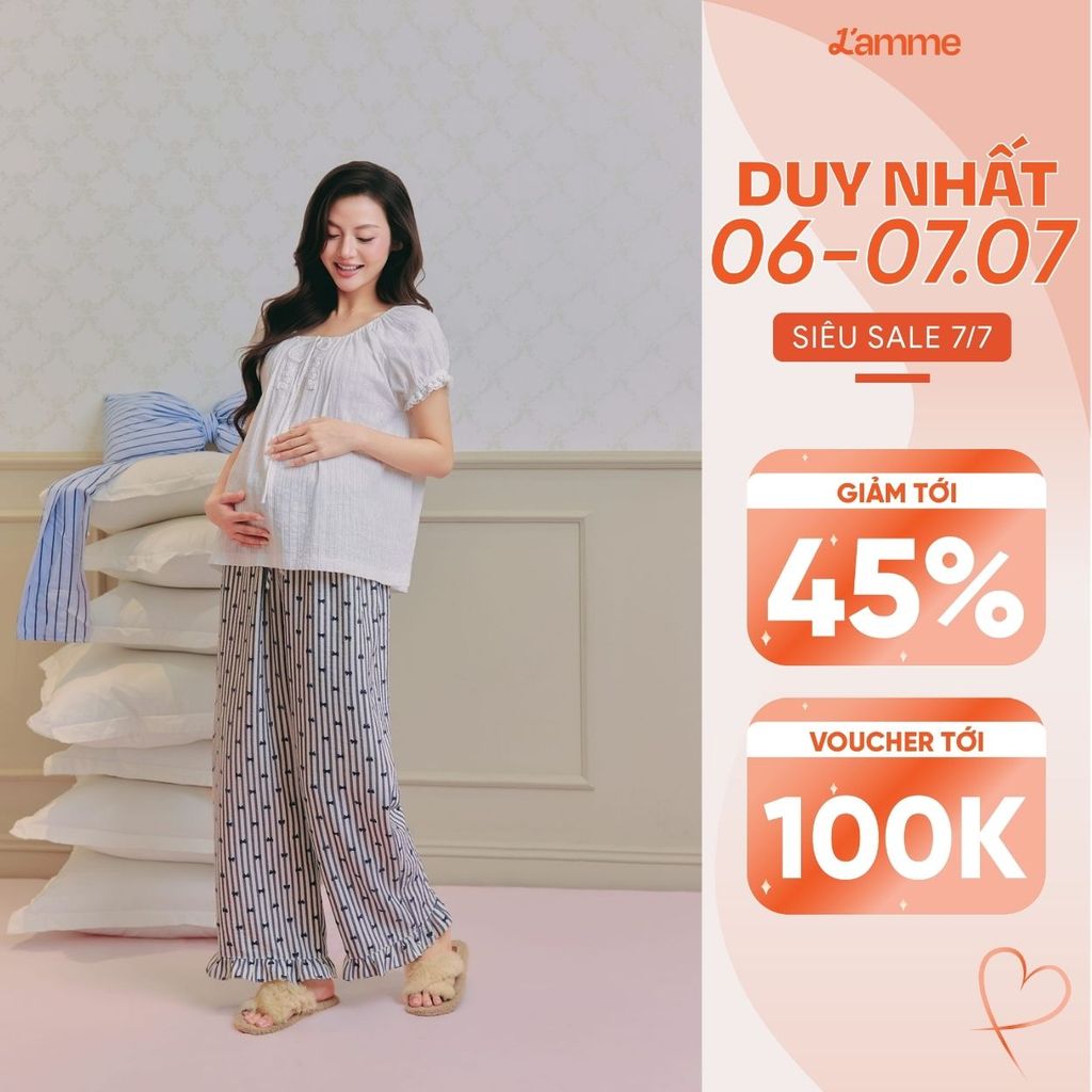 Bộ Mặc Nhà LUCIE Cho Bà Bầu Và Sau Sinh, Đồ Bầu Dáng Suông Rộng Che Bụng Hiệu Quả, Chất Liệu Mềm Mát - L'amme