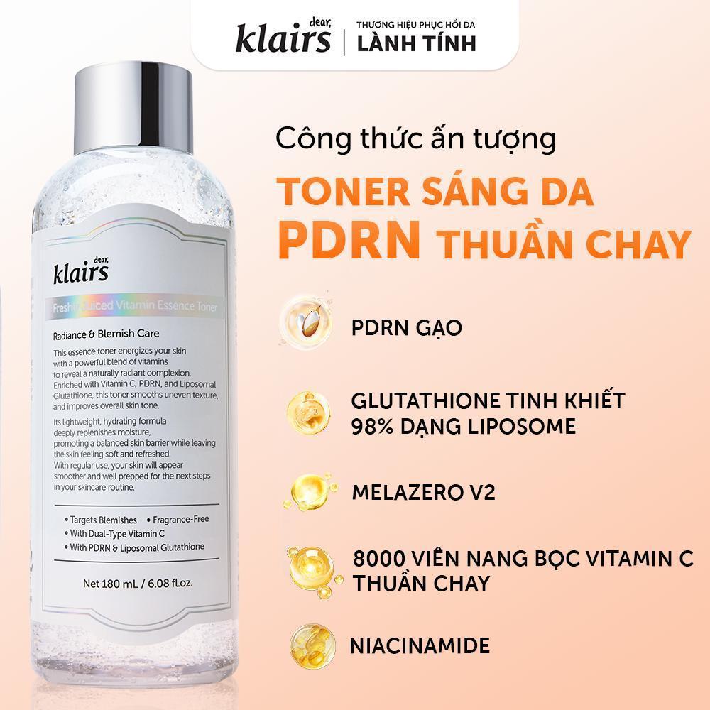 COMBO 2 Dear, Klairs Nước hoa hồng hỗ trợ làm sáng da Freshly Juiced Vitamin Essence Toner 180ml [FS]