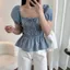 ÁO BABYDOLL CỔ VUÔNG SỌC CARO TRỄ VAI TAY PHỒNG SIÊU ĐÁNG YÊU B77B71 - - Hieuvy Botique