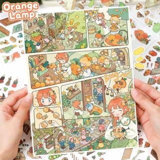 ENWEI 5 Cái [Dòng Storyboard] Nhãn dán phong cảnh Đèn màu cam Một ngày Cuộc sống quá khổ Tạp chí đường phố Trang trí văn phòng phẩm