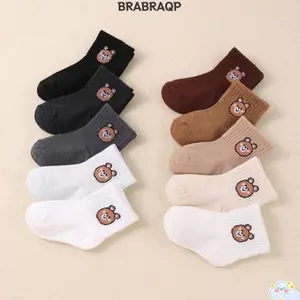 BRABRAA 10 Đôi Tất Trẻ Em, Tất Co Giãn Màu Trơn Giữa Bắp Chân, Gấu Hoạt Hình Thoáng Khí Cotton Mềm Mại Trẻ Em Tất Ngắn Sử Dụng Hàng Ngày